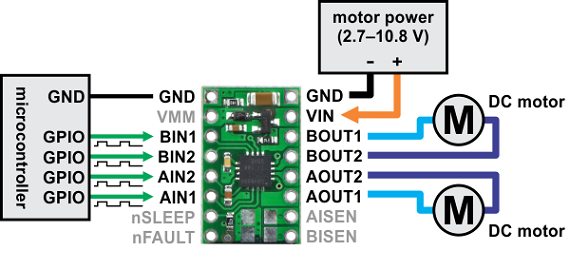 dvr8833 dual motor driver board - pl-2130 motor connections
